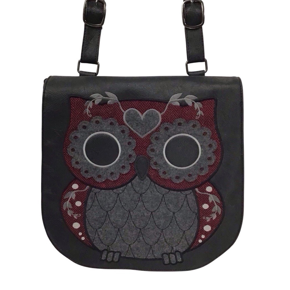 Loungefly Embroidered Patchwork Black Owl Crossbo… - image 1